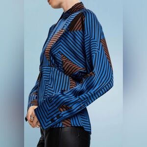 🆕 Esprit Striped Blue and Brown Women's Top size small